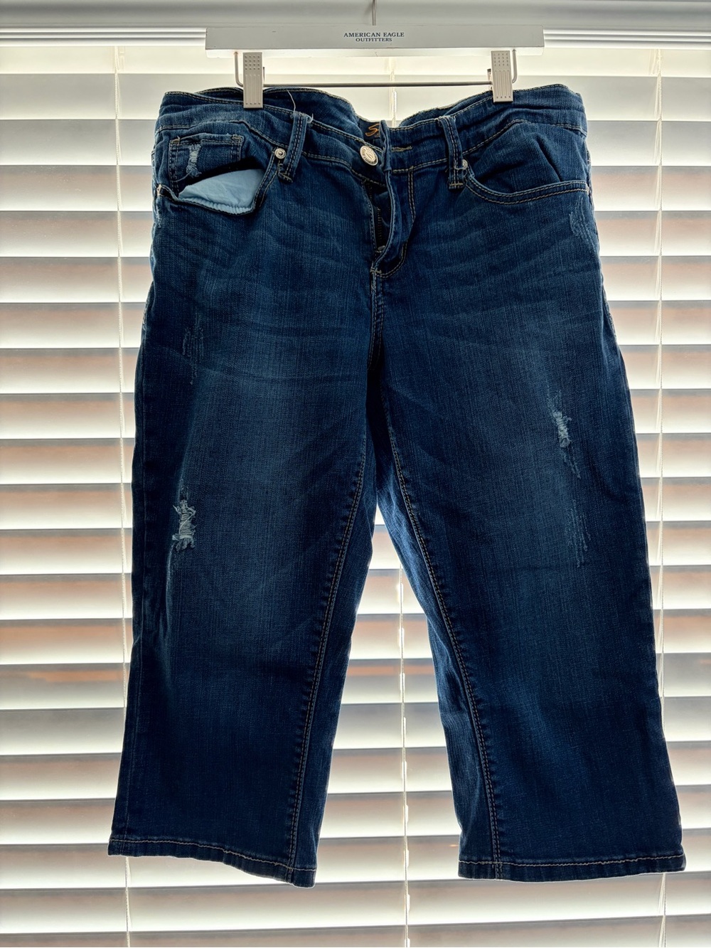 Seven7 Dark Blue Cropped Women’s Jeans - Distressed Ankle